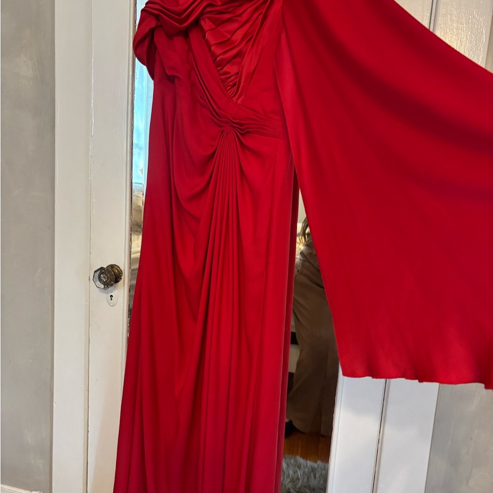 Tadashi Shoji Scarlet One Shoulder Gown - Picture 4 of 5
